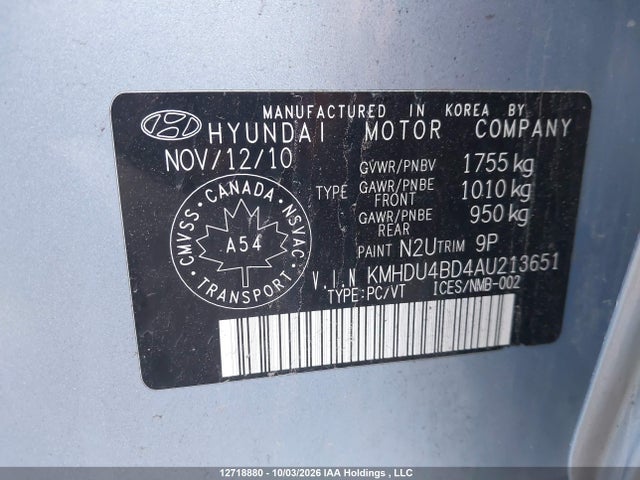 Продажа на аукционе авто 2010 Hyundai Elantra Gl, vin: KMHDU4BD4AU213651, номер лота: 12718880