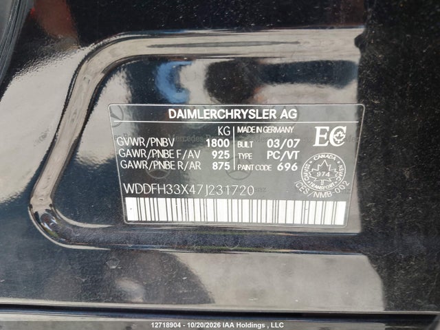 Продаж на аукціоні авто 2007 Mercedes-benz B200, vin: WDDFH33X47J231720, номер лоту: 12718904