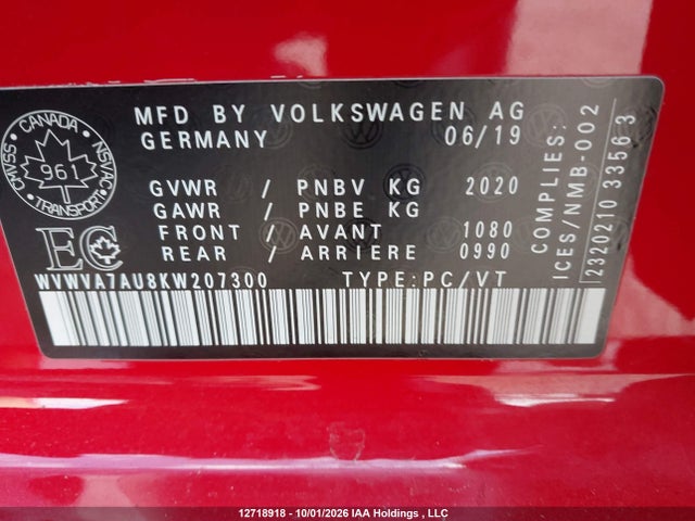 WVWVA7AU8KW207300 Volkswagen Golf R