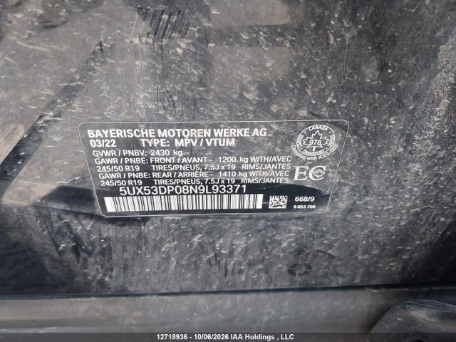 BMW X3 Xdrive30i 2022 5UX53DP08N9L93371 Image 9