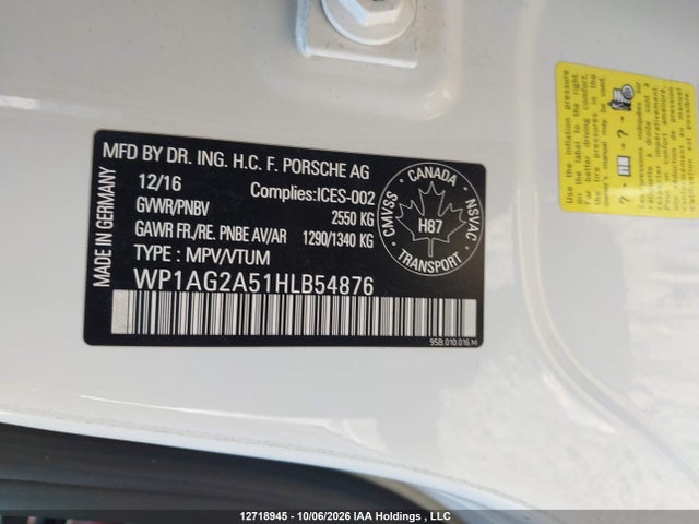 12718945 :رقم المزاد ، WP1AG2A51HLB54876 vin ، 2017 Porsche Macan Gts مزاد بيع