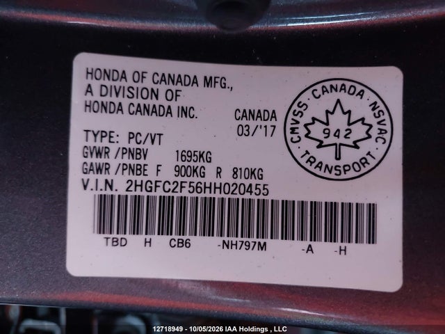 Honda Civic Lx 2017 2HGFC2F56HH020455 Image 19
