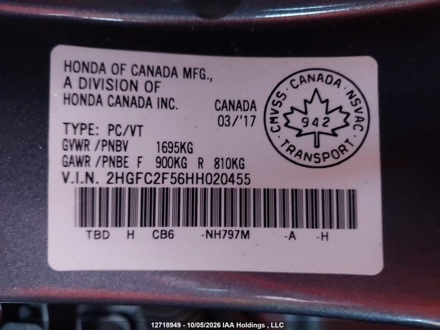Honda Civic Lx 2017 2HGFC2F56HH020455 Image 9