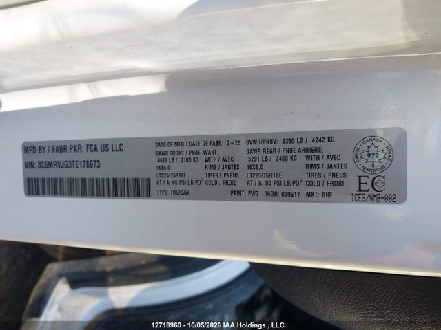RAM Promaster 3500 3500 High 2026 3C6MRVJG3TE178973 Image 9