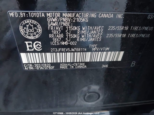 2T3JFREV5JW768114 Toyota RAV4 SE
