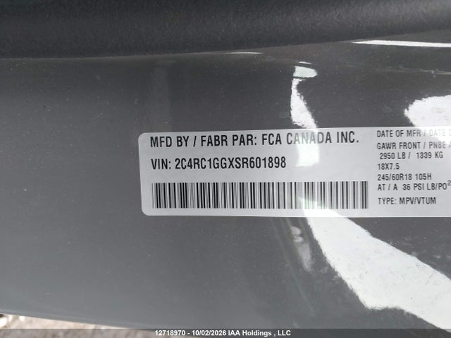 Продаж на аукціоні авто 2025 Chrysler Pacifica Limited, vin: 2C4RC1GGXSR601898, номер лоту: 12718970