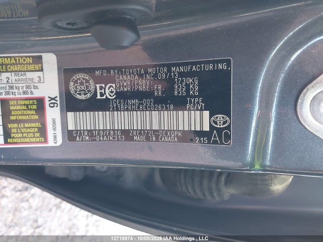 2T1BPRHE8EC026318 Toyota Corolla Le Eco/le Eco Upgrade