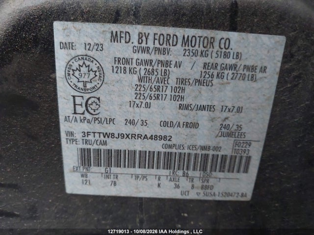 12719013 :رقم المزاد ، 3FTTW8J9XRRA48982 vin ، 2024 Ford Maverick Xlt مزاد بيع