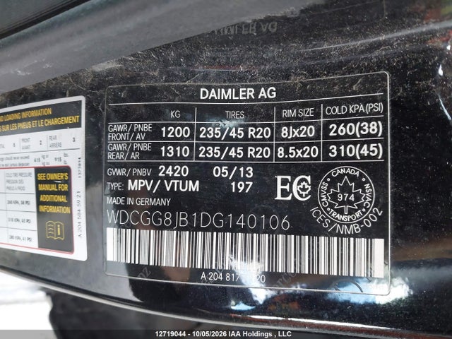 12719044 :رقم المزاد ، WDCGG8JB1DG140106 vin ، 2013 Mercedes-benz Glk 350 4matic مزاد بيع