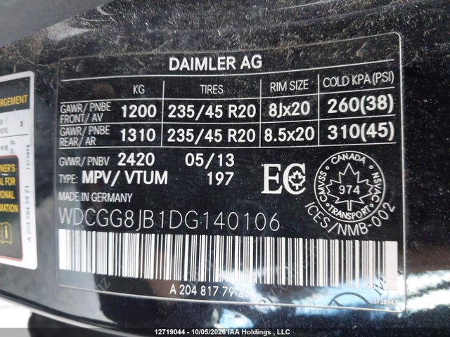 12719044 :رقم المزاد ، WDCGG8JB1DG140106 vin ، 2013 Mercedes-benz Glk 350 4matic مزاد بيع
