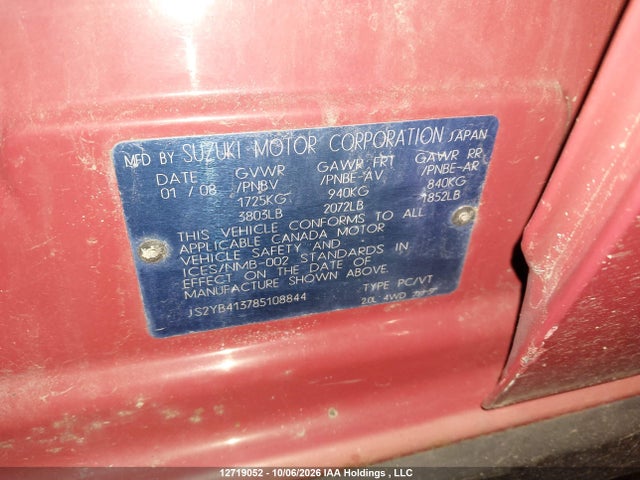 12719052 :رقم المزاد ، JS2YB413785108844 vin ، 2008 Suzuki Sx4 مزاد بيع