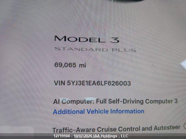 12719104 :رقم المزاد ، 5YJ3E1EA6LF626003 vin ، 2020 Tesla Model 3 مزاد بيع