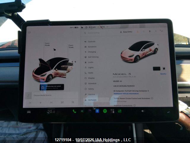 12719104 :رقم المزاد ، 5YJ3E1EA6LF626003 vin ، 2020 Tesla Model 3 مزاد بيع