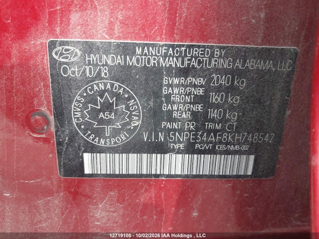Hyundai Sonata Luxury 2019 5NPE34AF8KH748542 Image 18
