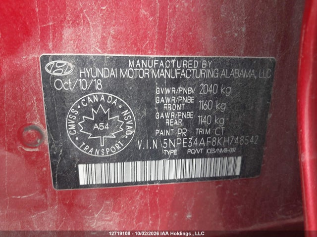 Hyundai Sonata Luxury 2019 5NPE34AF8KH748542 Image 9