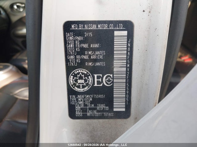 Продажа на аукционе авто 2015 Nissan Juke Sl/sv, vin: JN8AF5MV2FT559051, номер лота: 12688542