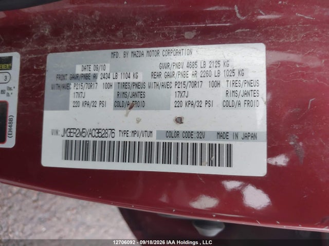 Aukcja sprzedaży 2010 Mazda Cx-7 Gx, vin: JM3ER2W5XA0352876, numer aukcji: 12706092
