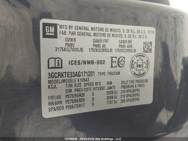 Продажа на аукционе авто 2010 Chevrolet Silverado 1500 Ltz, vin: 3GCRKTE33AG171201, номер лота: 12709629