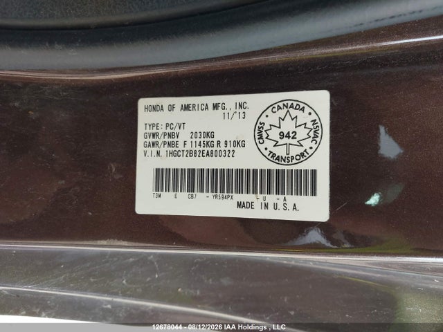 Продаж на аукціоні авто 2014 Honda Accord Ex-l-navi V6, vin: 1HGCT2B82EA800322, номер лоту: 12678044