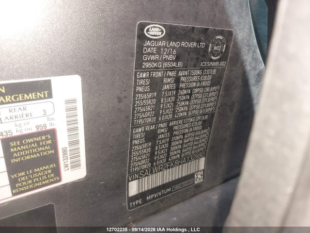 12702235 :رقم المزاد ، SALWR2FK8HA132880 vin ، 2017 Land Rover Range Rover Sport Diesel Td6 Hse مزاد بيع