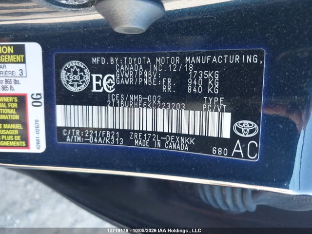 2T1BURHE6KC223203 Toyota Corolla L/le/xle/se/xse