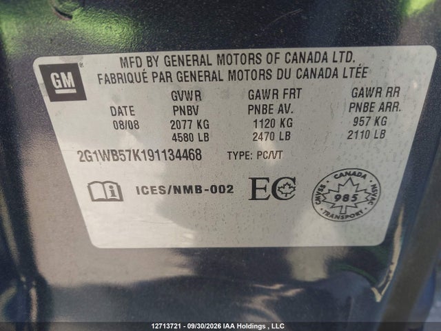 Продаж на аукціоні авто 2009 Chevrolet Impala Ls, vin: 2G1WB57K191134468, номер лоту: 12713721