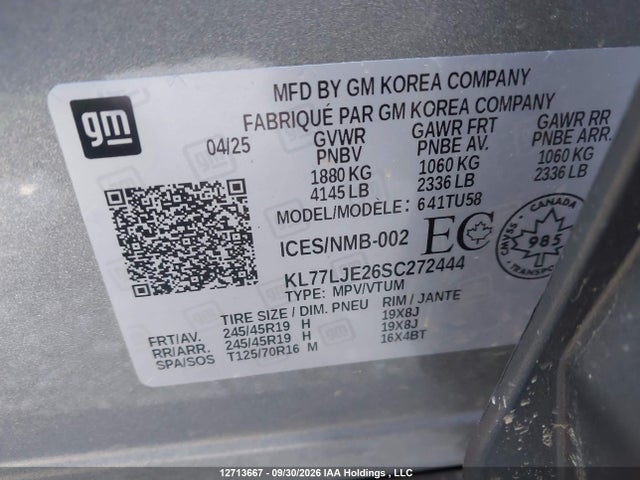 Продажа на аукционе авто 2025 Chevrolet Trax 2rs Fwd, vin: KL77LJE26SC272444, номер лота: 12713667