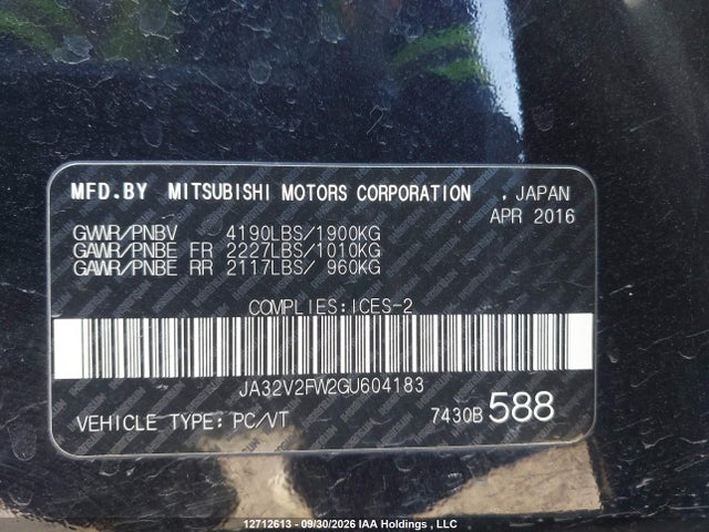 Продаж на аукціоні авто 2016 Mitsubishi Lancer Es/gts/se Ltd, vin: JA32V2FW2GU604183, номер лоту: 12712613