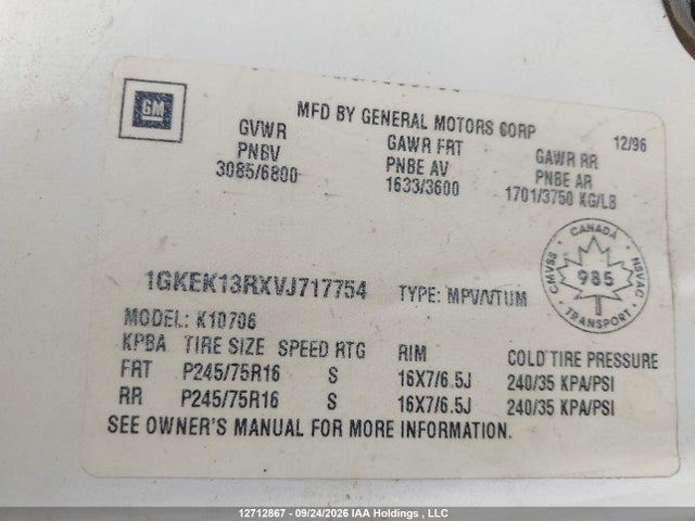 Aukcja sprzedaży 1997 Gmc Yukon 4dr 4wd, vin: 1GKEK13RXVJ717754, numer aukcji: 12712867