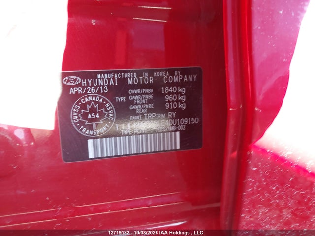 2013 Hyundai Elantra Gt მანქანა იყიდება აუქციონზე, vin: KMHD35LE4DU109150, აუქციონის ნომერი: 12719182