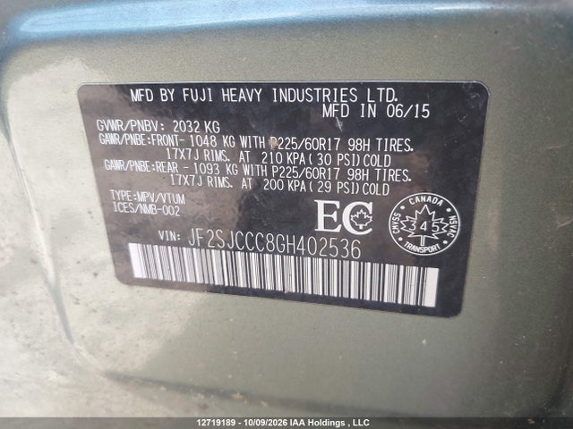 Subaru Forester 2.5i Premium 2016 JF2SJCCC8GH402536 Image 9