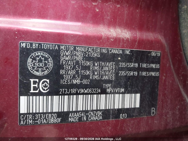 Продаж на аукціоні авто 2019 Toyota Rav4 Trail, vin: 2T3J1RFV9KW063234, номер лоту: 12709329