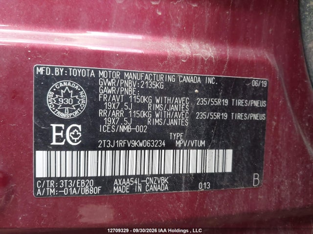Продаж на аукціоні авто 2019 Toyota Rav4 Trail, vin: 2T3J1RFV9KW063234, номер лоту: 12709329