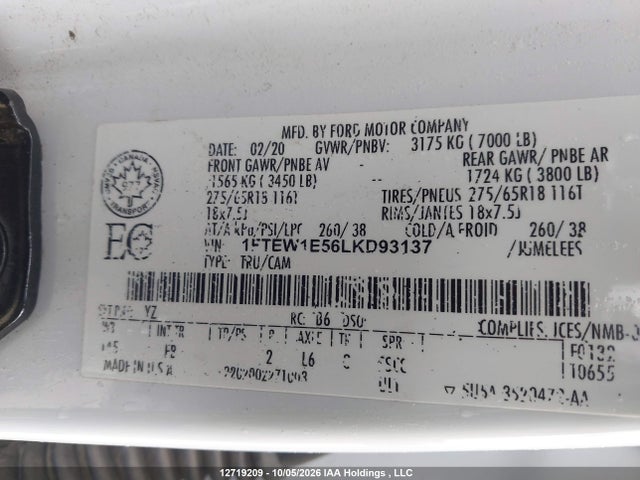 Ford F150 Supercrew 2020 1FTEW1E56LKD93137 Image 9
