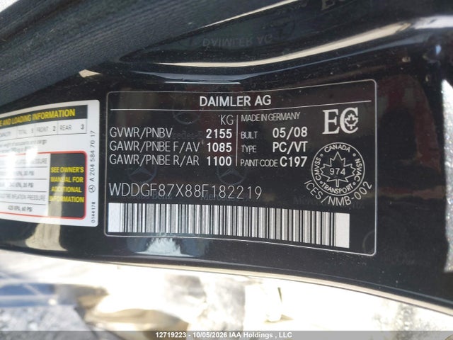 Продажа на аукционе авто 2008 Mercedes-benz C 350 4matic, vin: WDDGF87X88F182219, номер лота: 12719223