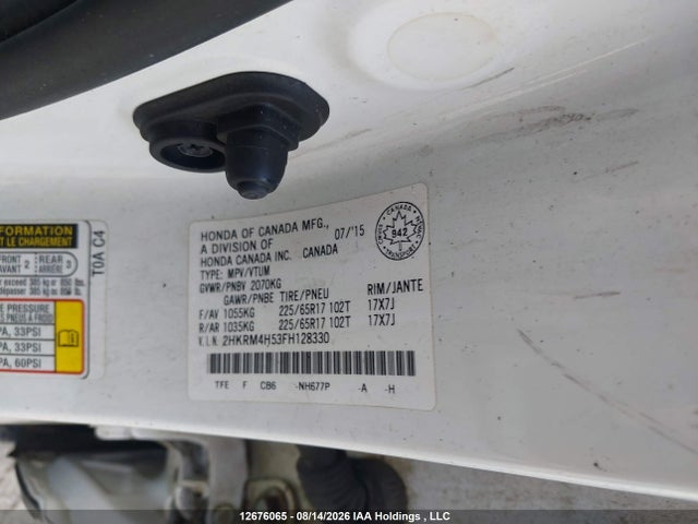 12676065 :رقم المزاد ، 2HKRM4H53FH128330 vin ، 2015 Honda Cr-v Ex مزاد بيع