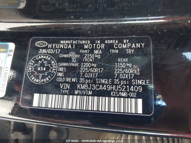 Auction sale of the 2017 Hyundai Tucson Limited/sport And Eco/se, vin: KM8J3CA49HU521409, lot number: 12719253