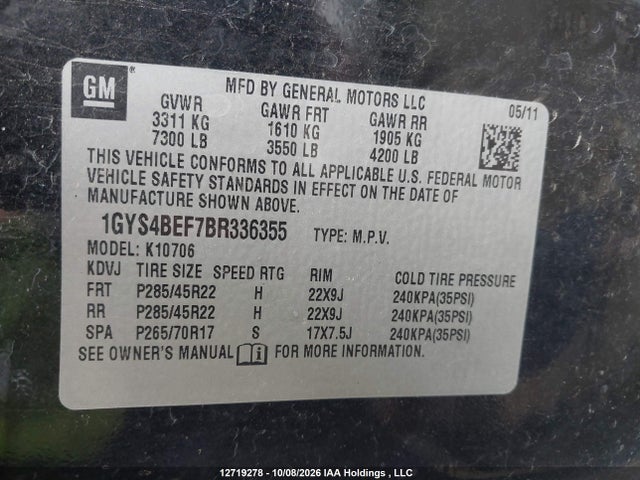 Aukcja sprzedaży 2011 Cadillac Escalade Luxury, vin: 1GYS4BEF7BR336355, numer aukcji: 12719278