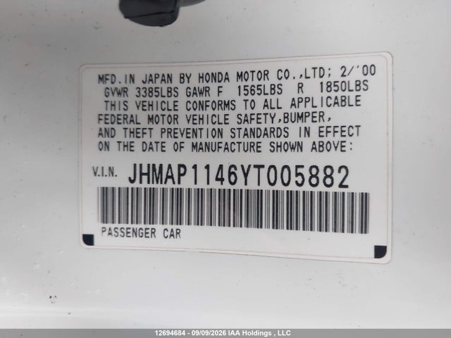Продажа на аукционе авто 2000 Honda S2000, vin: JHMAP1146YT005882, номер лота: 12694684