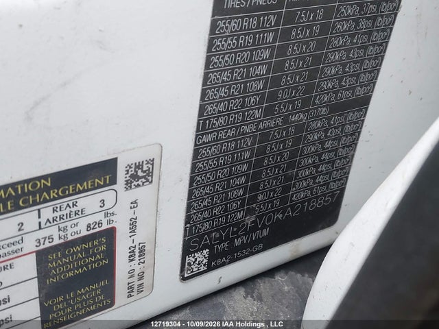 Aukcja sprzedaży 2019 Land Rover Range Rover Velar P340 Se R-dynamic/p380 Se R-dynamic, vin: SALYL2FV0KA218857, numer aukcji: 12719304