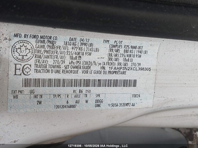 Продаж на аукціоні авто 2012 Ford Focus Titanium, vin: 1FAHP3N2XCL398305, номер лоту: 12719306