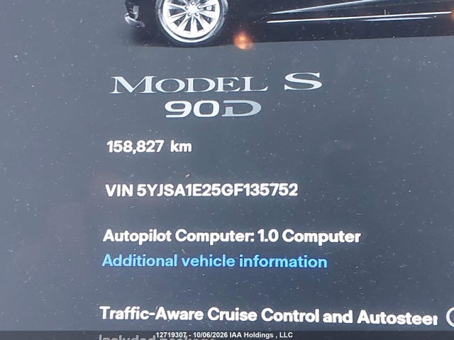 Aukcja sprzedaży 2016 Tesla Model S 60d/70d/75d/85d/90d, vin: 5YJSA1E25GF135752, numer aukcji: 12719307