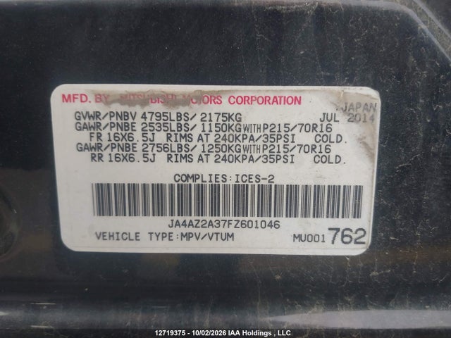 Mitsubishi Outlander Es 2015 JA4AZ2A37FZ601046 Image 19