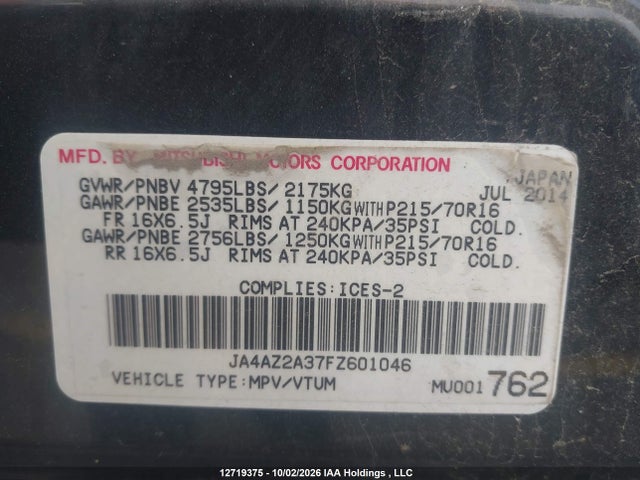 Mitsubishi Outlander Es 2015 JA4AZ2A37FZ601046 Image 9
