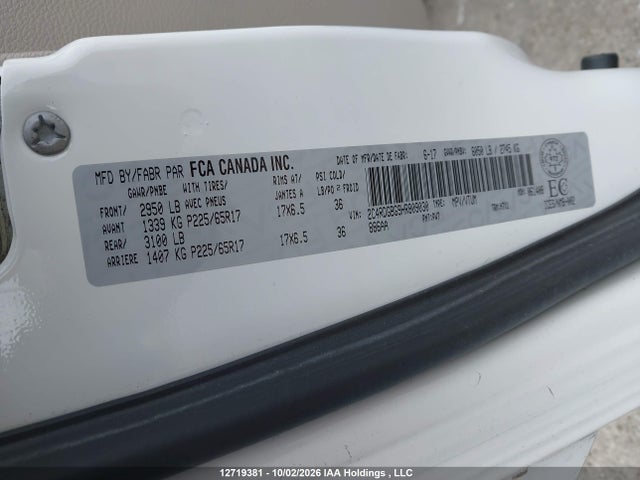 12719381 :رقم المزاد ، 2C4RDGBG9HR809030 vin ، 2017 Dodge Grand Caravan Se مزاد بيع