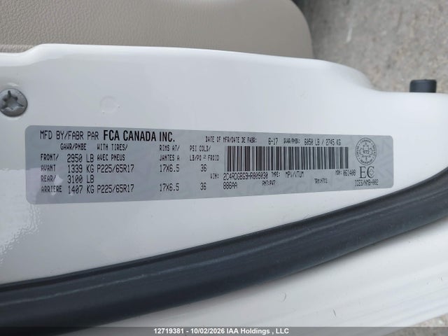 12719381 :رقم المزاد ، 2C4RDGBG9HR809030 vin ، 2017 Dodge Grand Caravan Se مزاد بيع