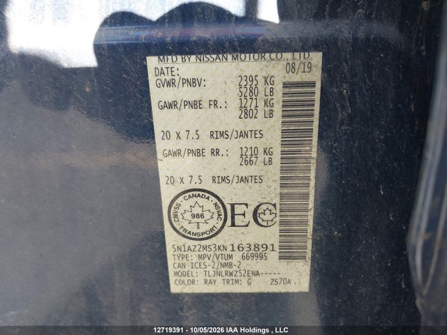 Nissan MURANO SL 2019 5N1AZ2MS3KN163891 Image 18