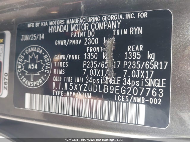 Продажа на аукционе авто 2014 Hyundai Santa Fe Sport, vin: 5XYZUDLB9EG207763, номер лота: 12719394