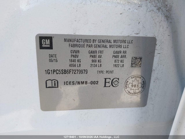 Chevrolet CRUZE LT 2015 1G1PC5SB6F7279979 Image 9