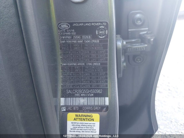 12719423 :رقم المزاد ، SALCR2BG5GH593982 vin ، 2016 Land Rover Discovery Sport Hse مزاد بيع
